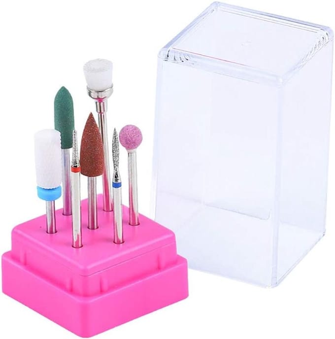 Nail Bits Set - Manicure Bits - Nagelverzorging Thuis - 6 Verschillende Bits - 7 Stuks - Zilver