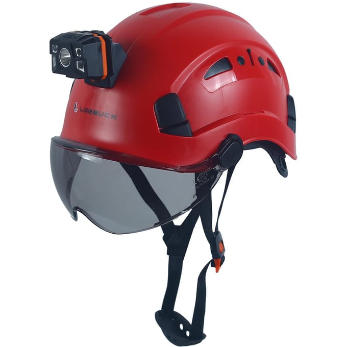 Casque de sécurité LOEBUCK avec lunettes et phare LED, Casque de protection industriel pour travaux de construction 53-64cm
