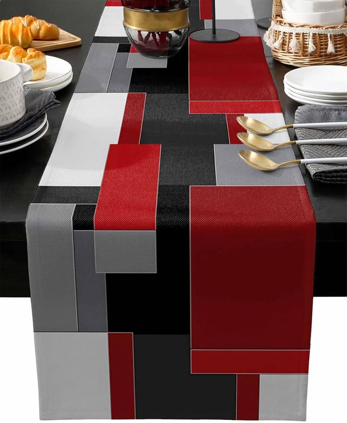Chemin de table géométrique abstrait moderne Écharpes pour commode Décor de table Lavable Chemin de table pour table de cuisine et de salle à manger Décor de fête de vacances 150x33cm gray