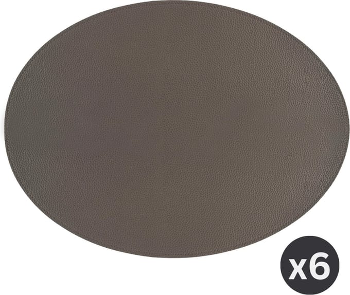 ZICZAC - Placemat TRUDO - SET/6 - lederlook - 33x45 cm - Ovaal, grijs