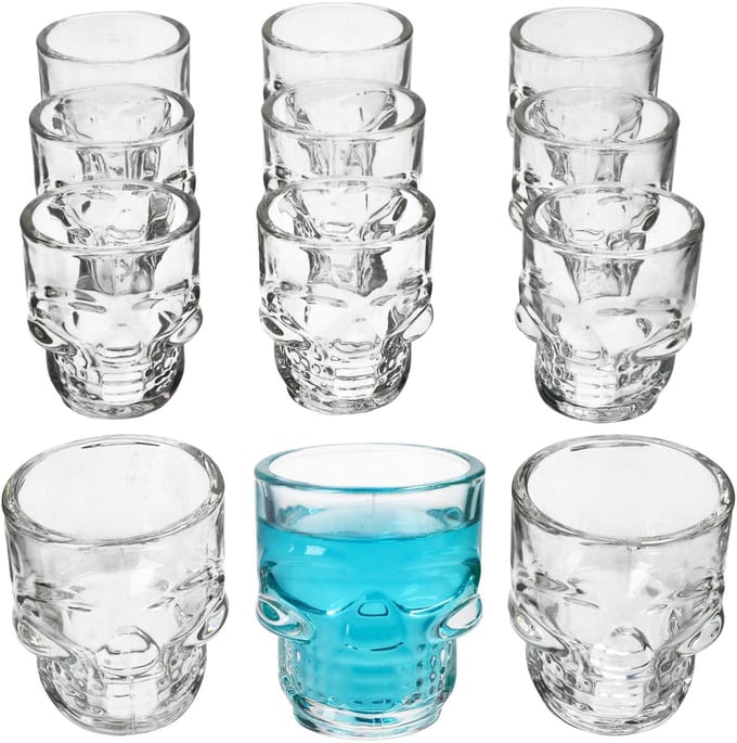 12-delige set doodskop shotglaasjes 5cl van glas - 27022085