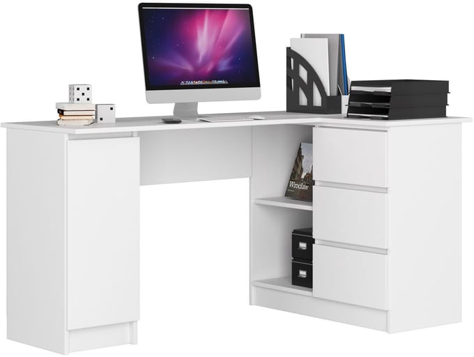 Hoekbureau Rechts B20 / Computerbureau / Computer Tafel / Bureautafel Rechts /Wit / 155 x 77 x 85 cm