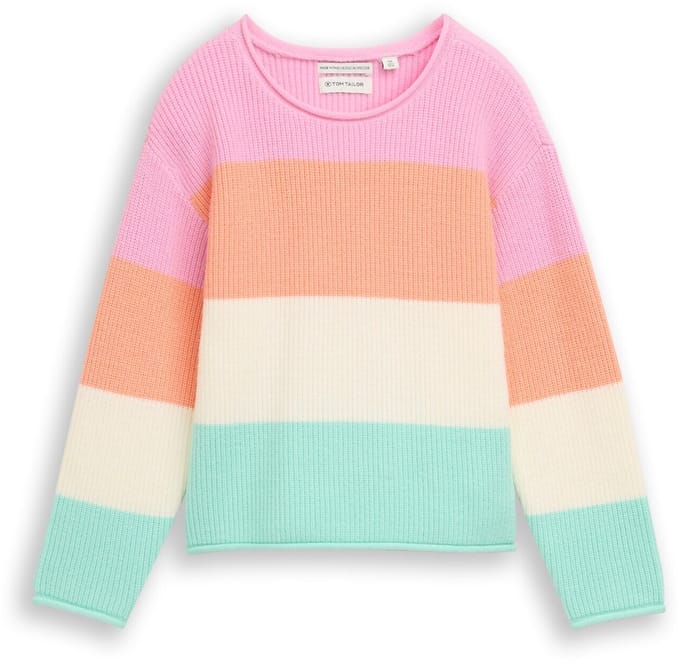 Tom Tailor - Cropped gebreide trui met ronde hals - Maat 92/98 - very big multicolor stripe