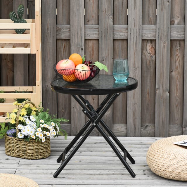 4goodz Bistrotafel Rond met Glasplaat 45 cm - Zwart