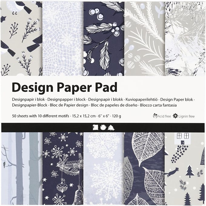 Design papierblok, vel 15,2x15,2 cm, 120 gr, blauw, grijs, 50 vel/ 1 doos