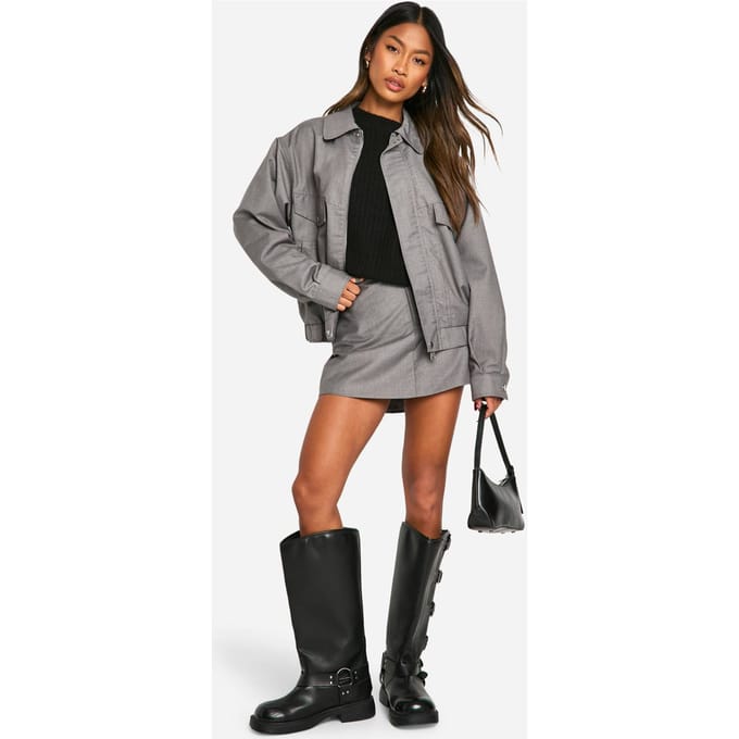 boohoo Dames Woven Bomber Jacket | Grey | Maat: 8