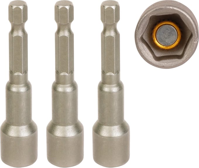 WORKPRO WP408203 – Magnetische Zeskantdoppenset 3-delig – 8 mm – 65 mm – 1/4" Quick-Change – 40Cr Staal