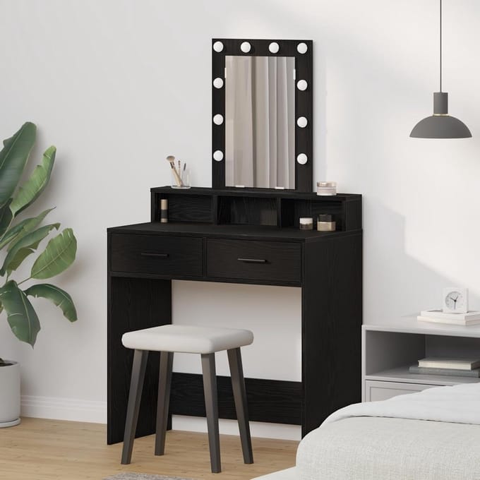 Kaptafel met spiegel - Make-uptafel bureau - Sfeervol opmaken - Geïntegreerde LED verlichting - 79 x 41 x 140 cm