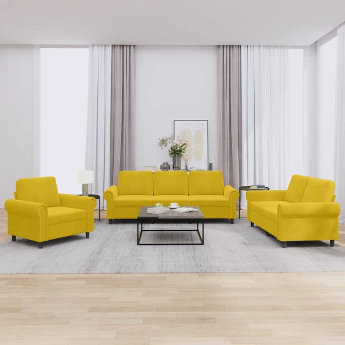 vidaXL 3-delige Loungeset met kussens fluweel geel