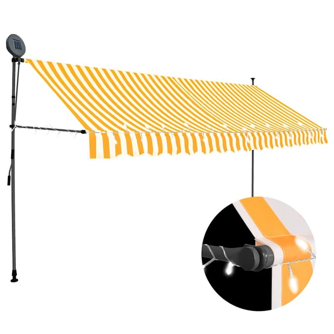 vidaXL - Luifel - handmatig - uitschuifbaar - met - LED - 400 - cm - wit - en - oranje
