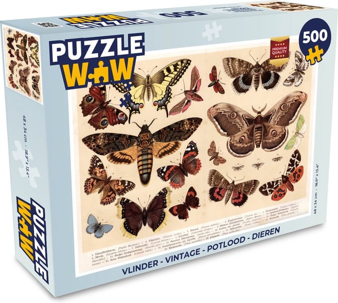 Puzzel Vlinder - Vintage - Potlood - Dieren - Legpuzzel - Puzzel 500 stukjes