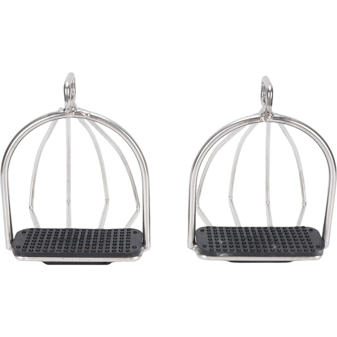 2PCS Étriers d'Équitation Acier Inoxydable Étriers de Sécurité à Cage avec Coussinet Antidérapant Accessoires Équestres white