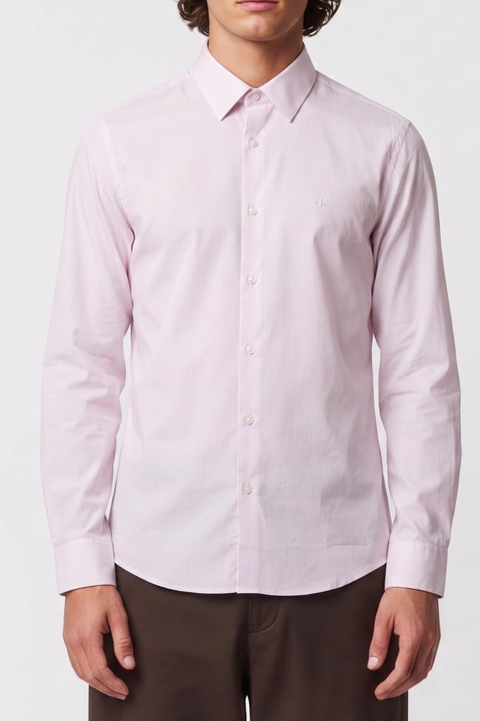 Calvin Klein Ls Thin Stripe Stretch Shirt Ballet Slipper Größe: S | Business hemden Outlet | Herren