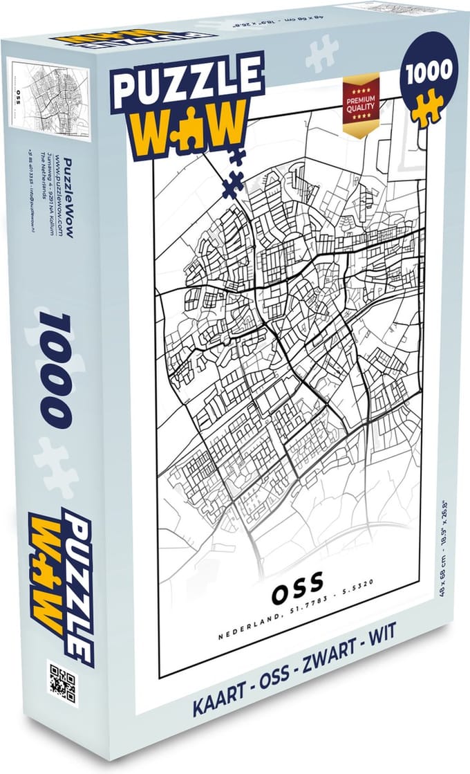 Puzzel Kaart - Oss - Zwart - Wit - Legpuzzel - Puzzel 1000 stukjes volwassenen