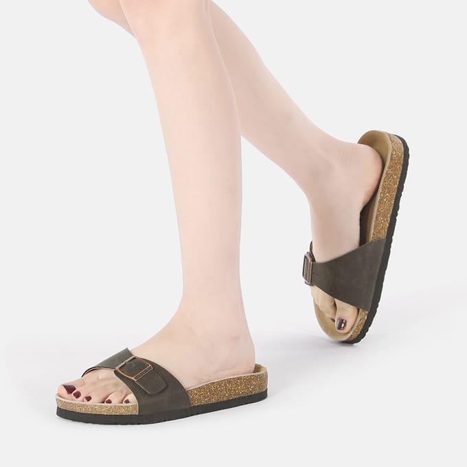 EVER AU Vrouwen Swan Leather Easy Slip-On Sandalen - Bruin Geolied Leer