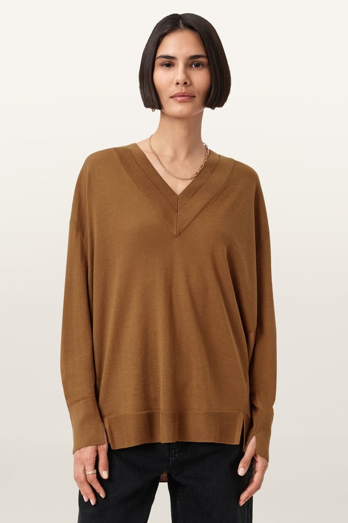 AllSaints Bern Panel V Neck Black Größe: S | Pullover Outlet | Damen | Schwarz