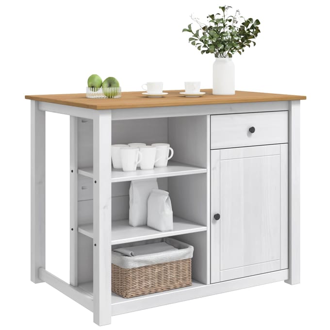 vidaXL Keuken Eiland Set PANAMA Wit en Honing Was 112 x 77 x 90 cm