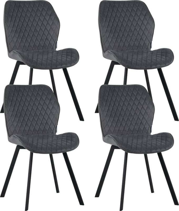 Colenis® - Rio eetkamerstoel - Set Van 4 - Grijs - Fluweel - Velvet - Industrieel - Stoel
