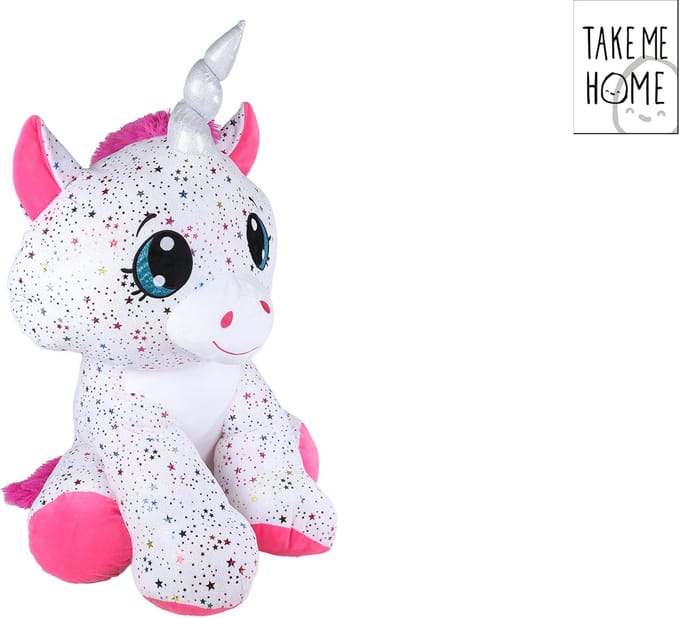 Take Me Home eenhoorn knuffel pluche wit roze 70cm sterrenprint.