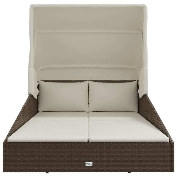vidaXL - Ligbed - met - inklapbaar - dak - 200x114x128 - cm - poly - rattan - bruin