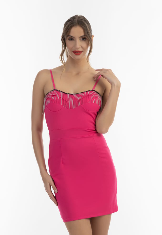 faina mini-jurk met parelketting details