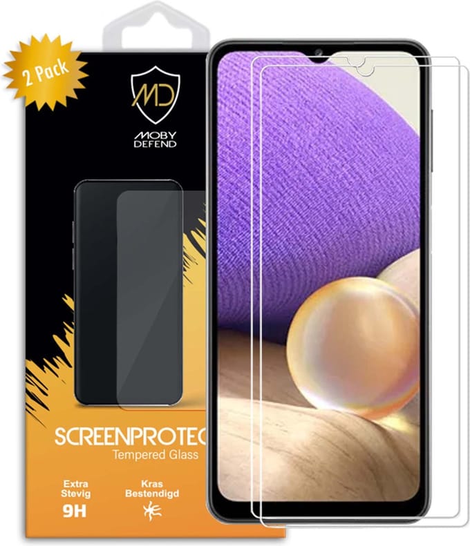 2-Pack MobyDefend Screenprotectors - Geschikt voor Samsung Galaxy A32 (4G) - Case-Friendly Screensavers - Gehard Glas