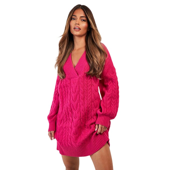 Threadbare Dames/Dames Krijt Kabel Gebreide Trui Dress (Roze)