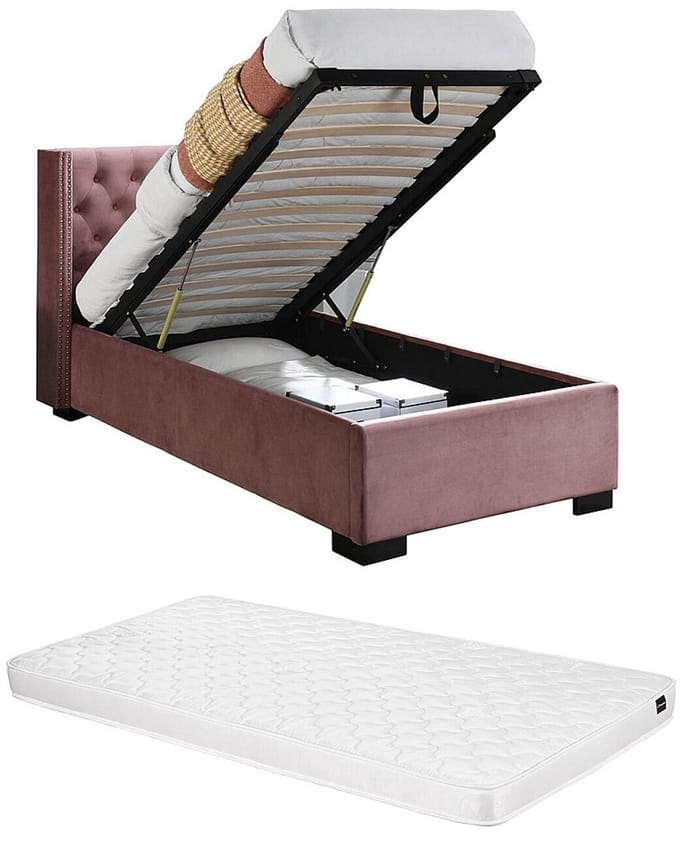 Vente-unique Bed met opbergruimte fluweel roze 90 x 200 cm