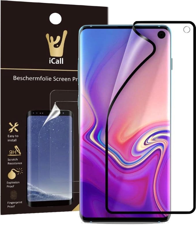 Screenprotector geschikt voor Samsung Galaxy S10e | Glas PET Folie Screen Protector Zwart iCall | Full-Screen