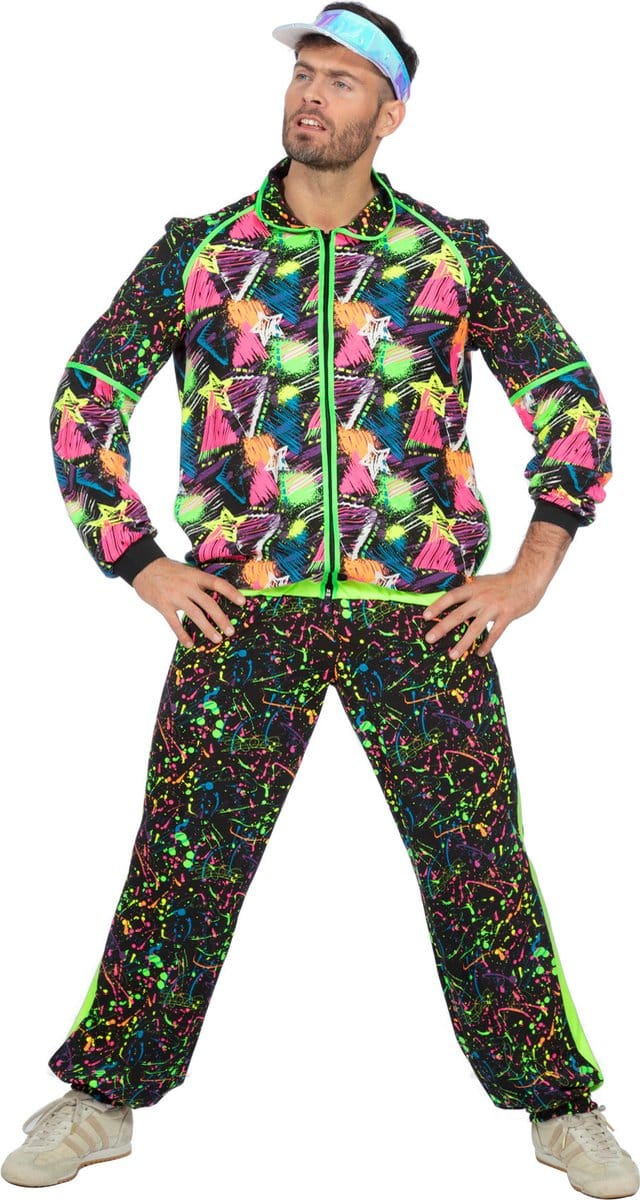 Super Druk Neon Graffiti Jaren 80 Retro Trainingspak - Man