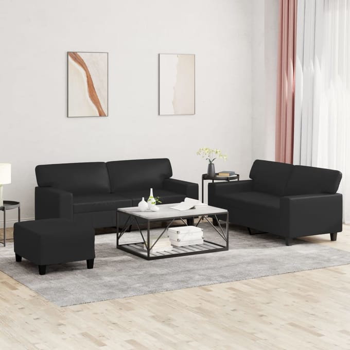 vidaXL - 3-delige - Loungeset - kunstleer - zwart