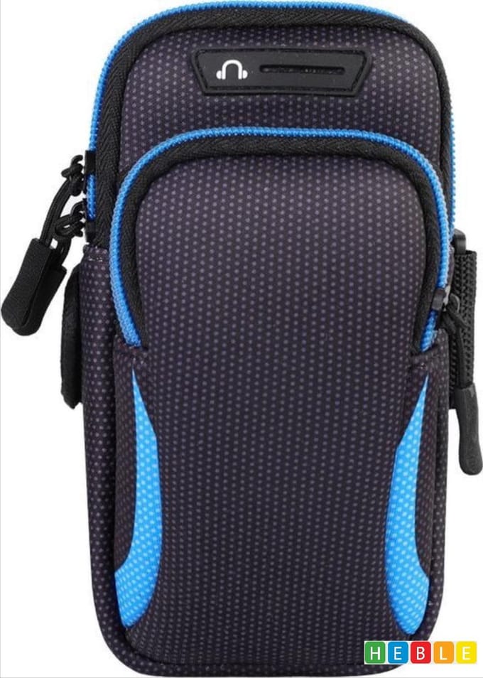*** Blauw Universeel Zwarte Hardloop Telefoonhouder Armband Tas - van Heble® ***