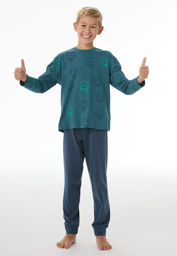 Lange pyjama met manchetten, smiley, diepzeegroen - Nightwear 152
