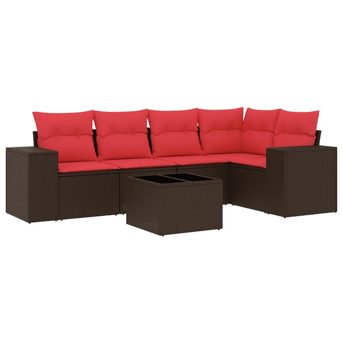vidaXL - 6-delige - tuinbankset - met - kussens, - bruin - polyrotan