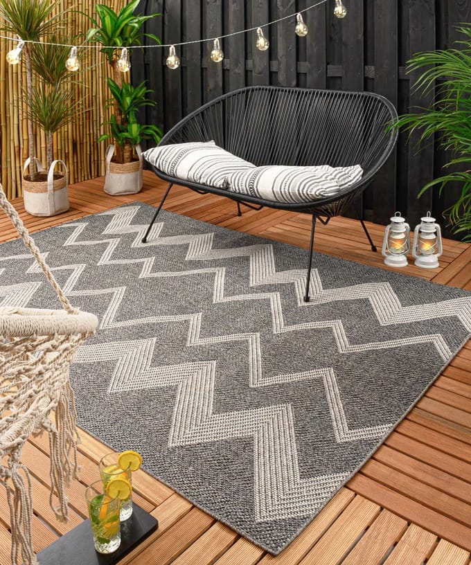 Buitenkleed zigzag - Sunny donkergrijs 80x150