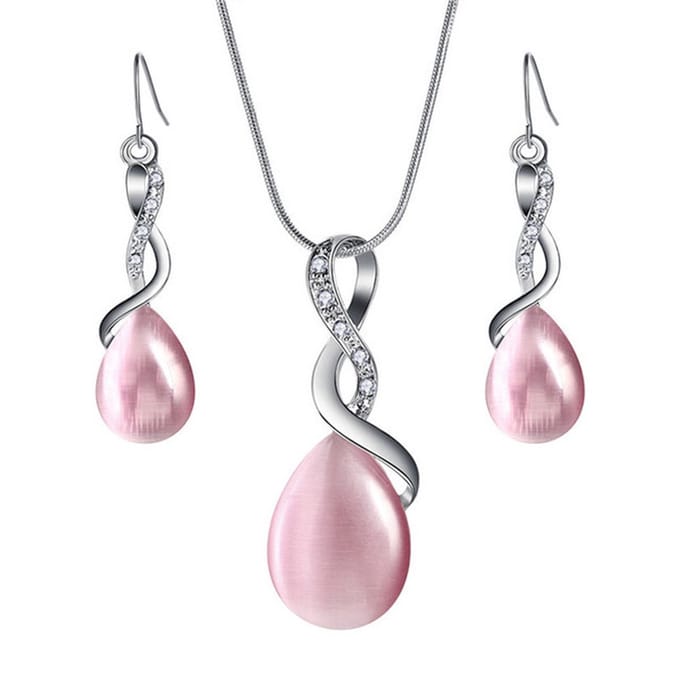 Sieraden set (Roze) - Collier met hanger en bijpassende oorbellen.