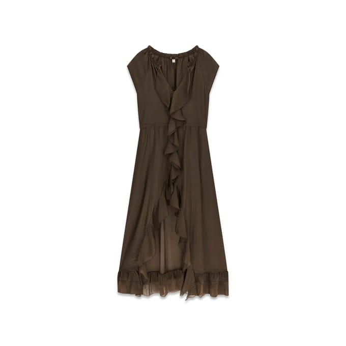 Guess Maelys Ruffled Jurk Met Korte Mouwen Bruin 2XS Vrouw