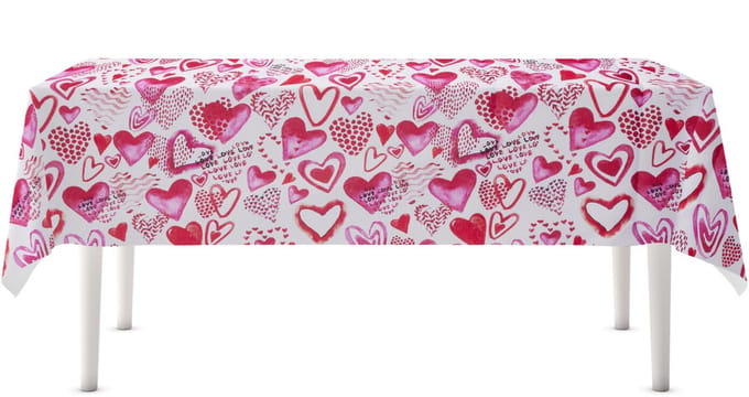 Excellent Houseware Hartjes tafelkleed - wit/rood/roze - 130 x 180 cm - polyester - Valentijn - liefde - romantisch - bruiloft