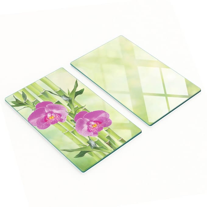Multifunctionele decoratieve glazen borden met orchidee- en bamboemotief, 2x30x52 cm