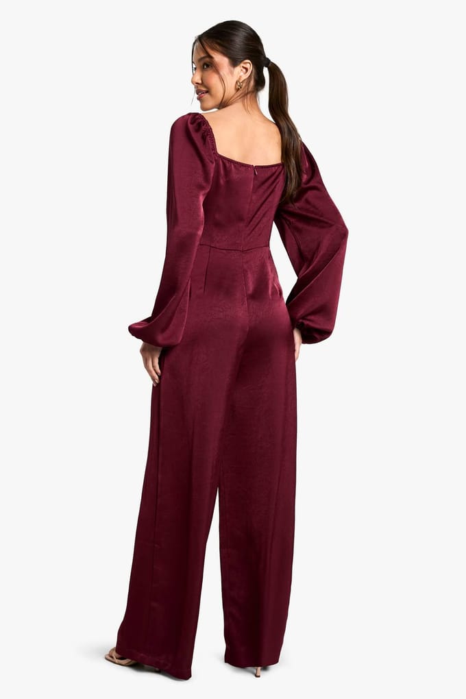 boohoo Dames Textured Satin Wrap Jumpsuit | Plum | Maat: 10