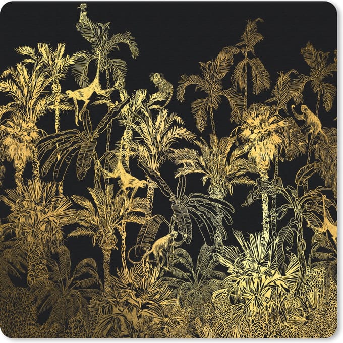 Muismat 20x20 cm - Mousepad Jungle - Goud - Zwart - Muismatten