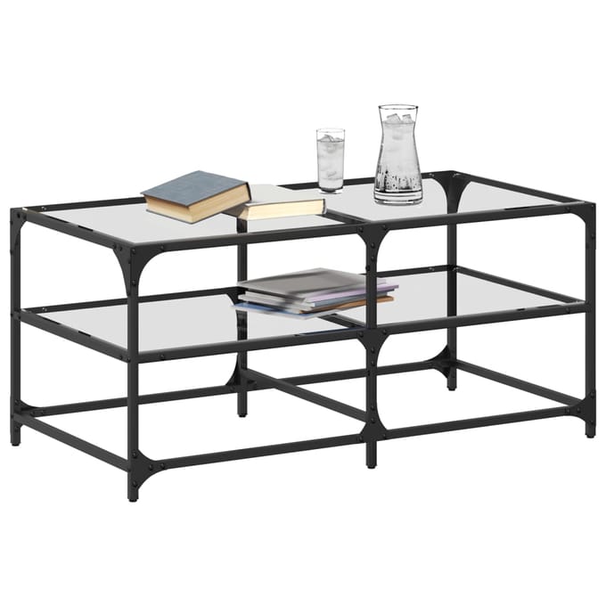 vidaXL - Salontafel - met - transparant - glazen - blad - 98,5x50x45 - cm - staal
