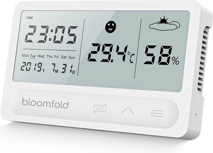 Bloomfold Digitale Hygrometer - Thermometer voor binnen - Luchtvochtigheidsmeter - Weerstation - Wit