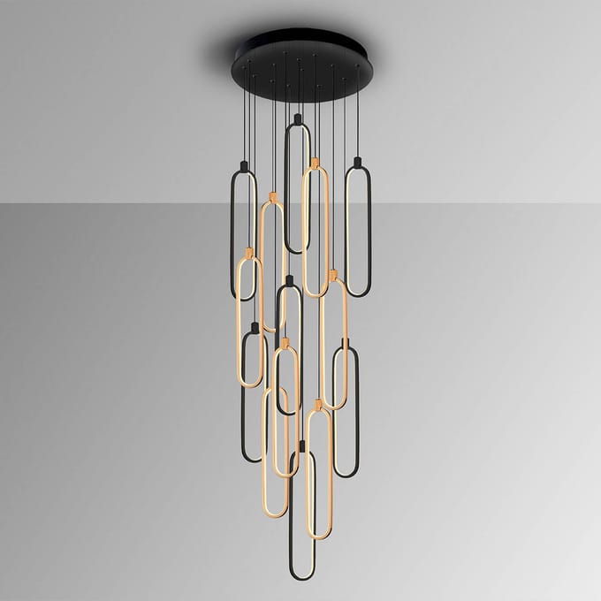 Schuller Valencia LED hanglamp Colette, 14-lichts, zwart/roségoud, rond