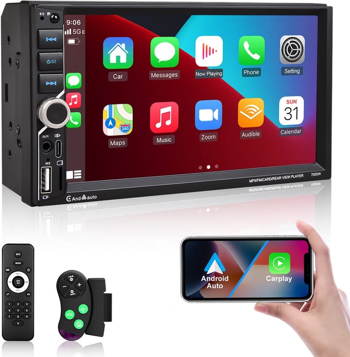 ESSGOO 2 Din Autoradio - 7" Touchscreen - Draadloos Apple CarPlay & Android Auto - Bluetooth, USB, AUX, TF, SWC