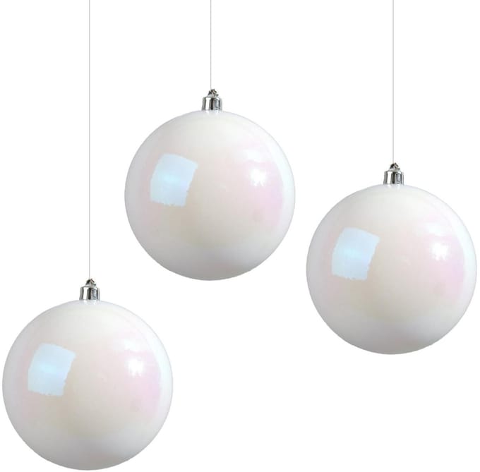Decoris Kerstbal - 3x - wit parelmoer - groot - 20 cm - kunststof - glans - kerstversiering