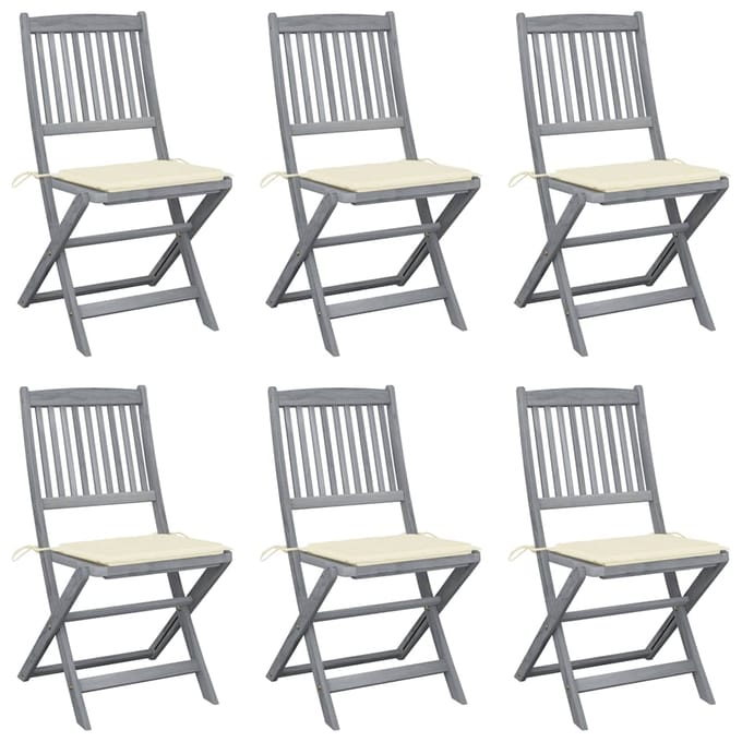 vidaXL - Inklapbare - stoelen - 6 - st - met - kussens - massief - acaciahout
