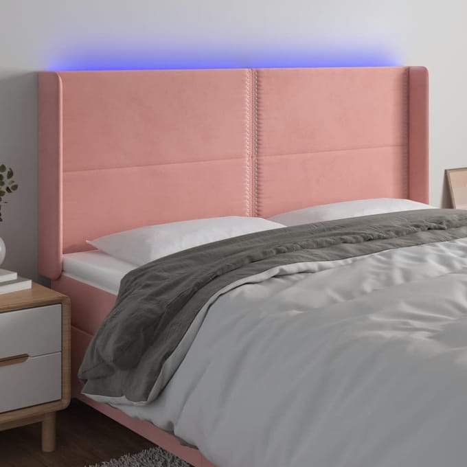 vidaXL Hoofdbord LED 163x16x118/128 cm fluweel roze