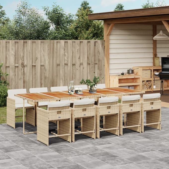 vidaXL - 11-delige - Tuinset - met - kussens - poly - rattan - beige