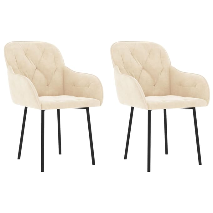 vidaXL - Eetkamerstoelen - 2 - st - fluweel - crèmekleurig